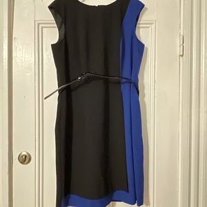 Black and blue color block sheath dress